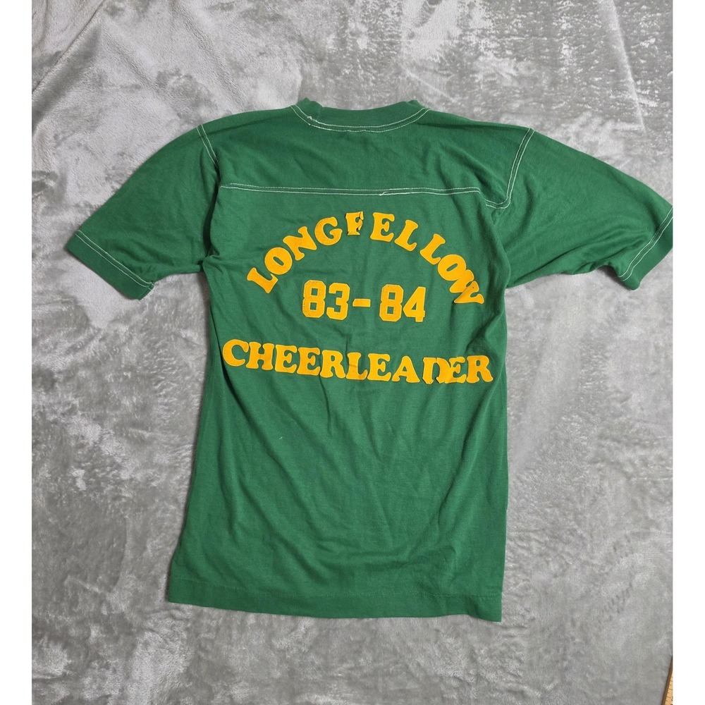 American Vintage Tee Longfellow Cheerleader Shirt Medium Green 83-84 Felt Retro